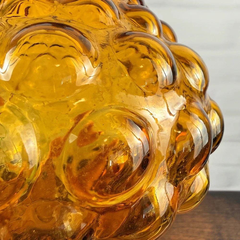 Empoli Large Bubble Squat Amber Genie Bottle Decanter Italian Glass MCM